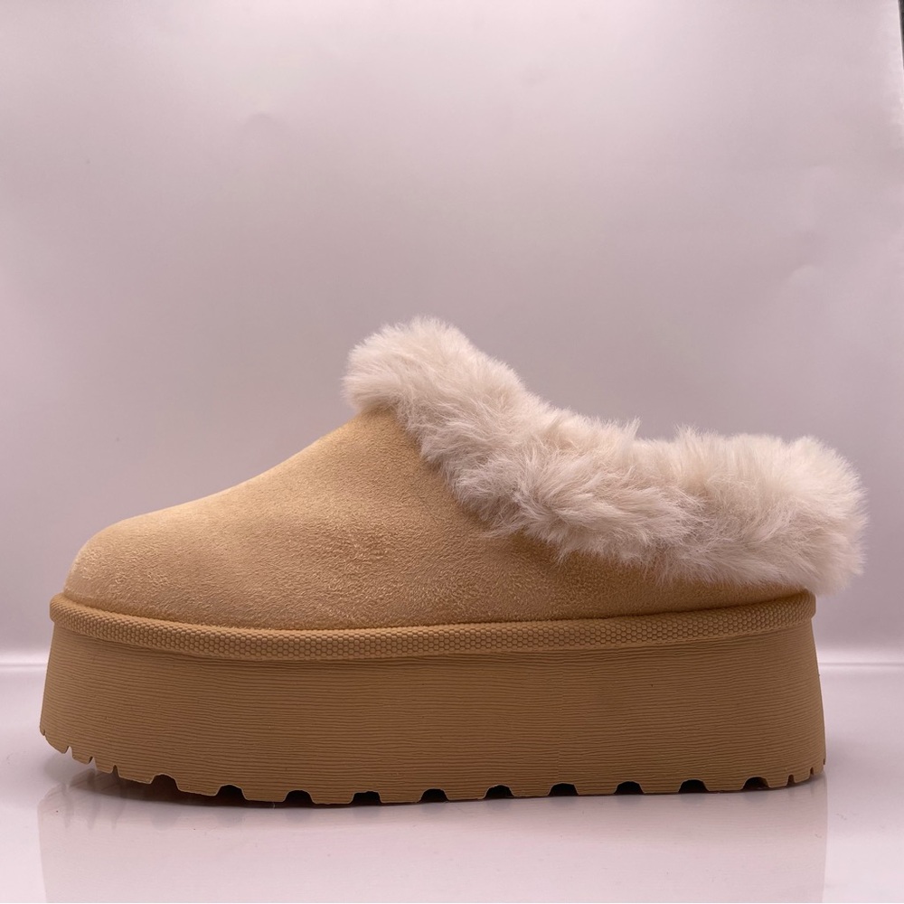 Glaze Cream Platform Fur-Lined Mules